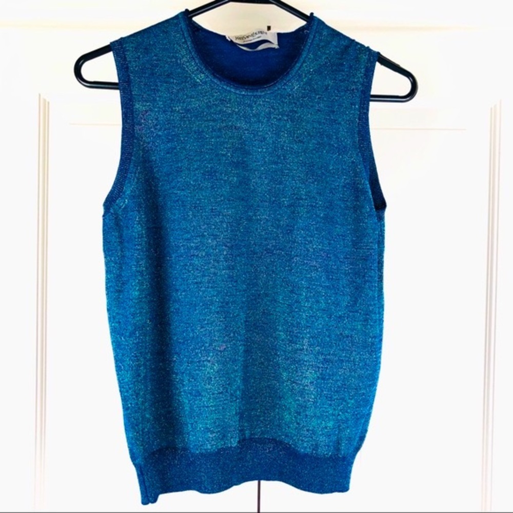 Saint Laurent metallic blue sleeveless sweater XS